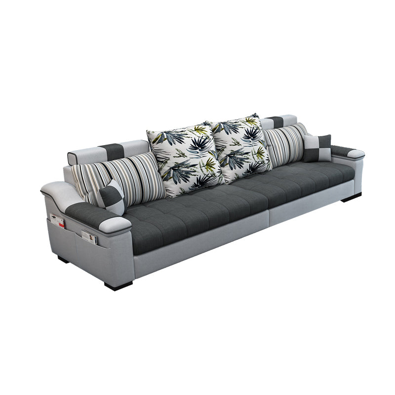 Dark Gray Pillow Top Arm Sectional Upholstered Cushions Back Sofa and Chaise