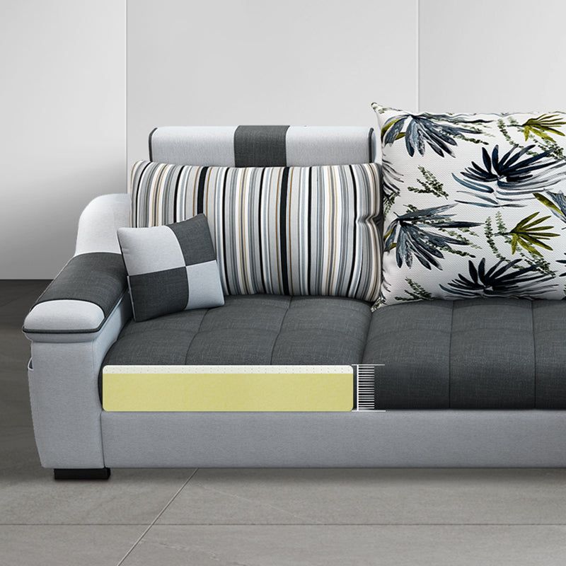 Dark Gray Pillow Top Arm Sectional Upholstered Cushions Back Sofa and Chaise