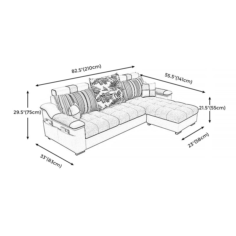 Dark Gray Pillow Top Arm Sectional Upholstered Cushions Back Sofa and Chaise