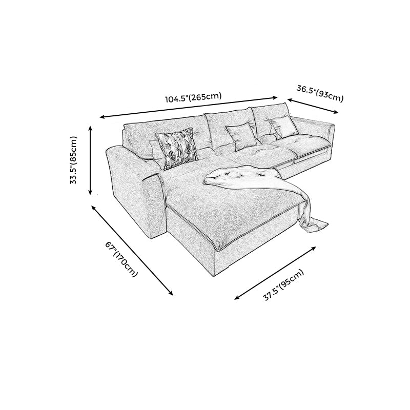 Modern Square Arm Sectional Gray Linen Sofa and Chaise for Apartment