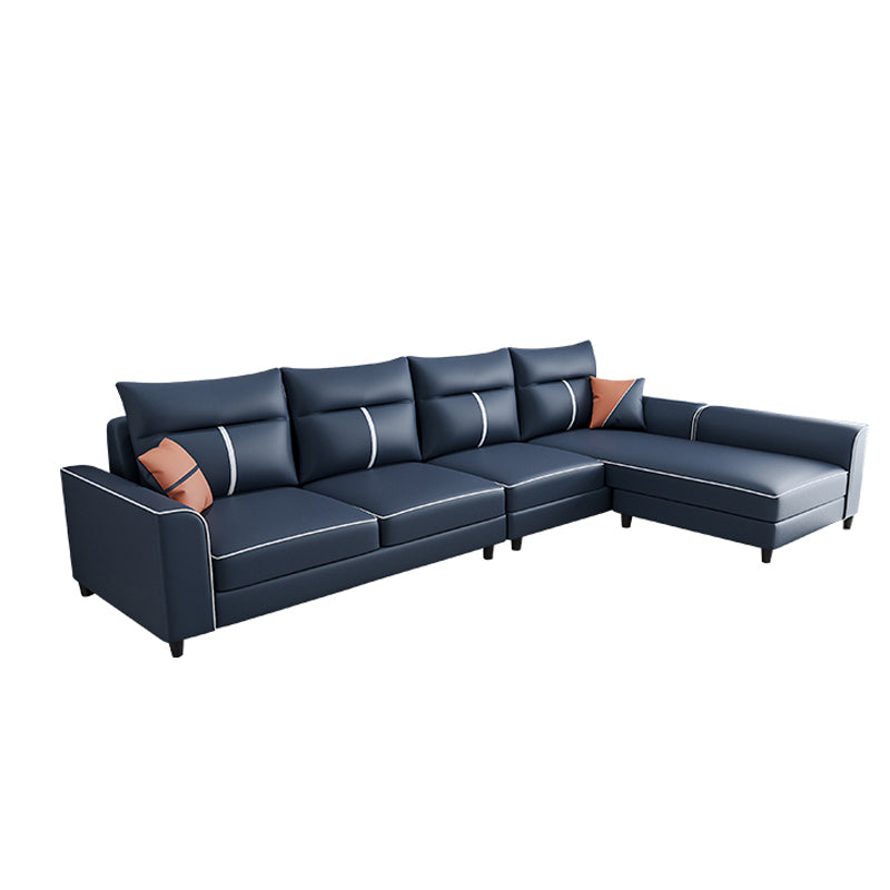 Modern Faux Leather Square Arm Sectional Pillowed Back Cushions Sofa and Chaise