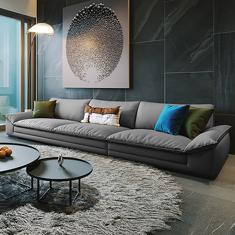 Modern Faux Leather Sofa and Chaise Gray Pillow Top Arm Sectional for Apartment