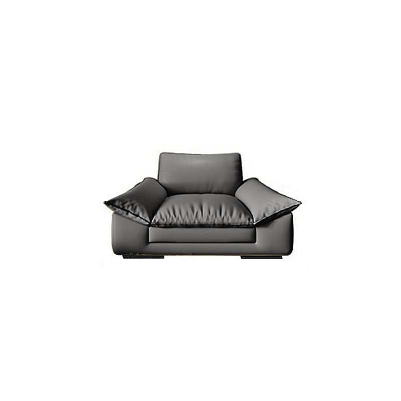 Modern Faux Leather Sofa and Chaise Gray Pillow Top Arm Sectional for Apartment