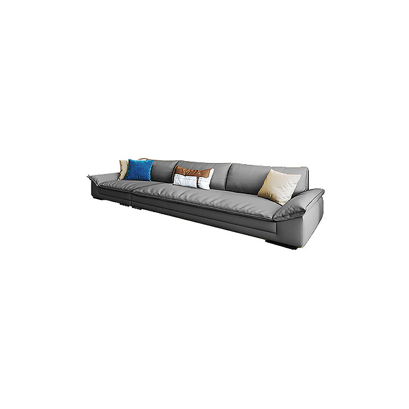 Modern Faux Leather Sofa and Chaise Gray Pillow Top Arm Sectional for Apartment