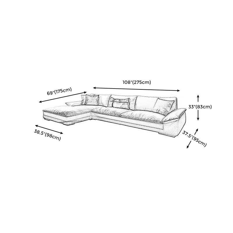 Modern Faux Leather Sofa and Chaise Gray Pillow Top Arm Sectional for Apartment