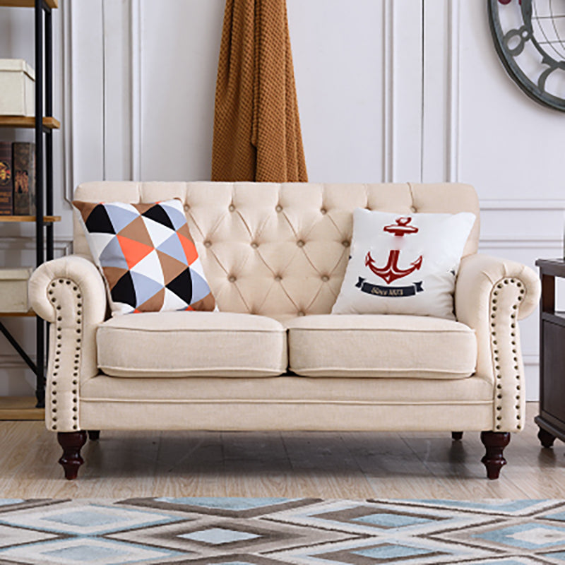 33.4"H Country Linen/Microfiber/Faux Leather Rolled Arm Tufted Sofa