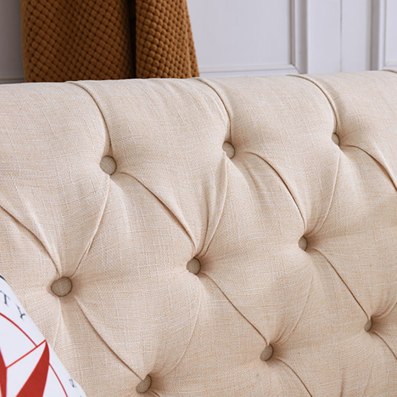 33.4"H Country Linen/Microfiber/Faux Leather Rolled Arm Tufted Sofa