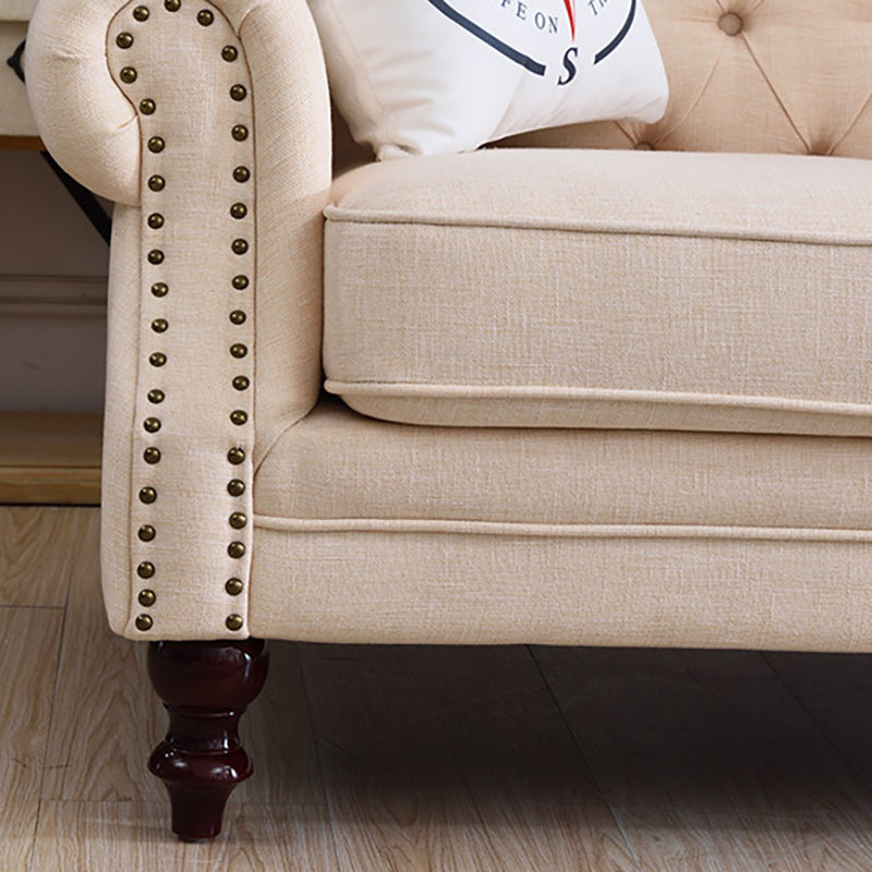 33.4"H Country Linen/Microfiber/Faux Leather Rolled Arm Tufted Sofa