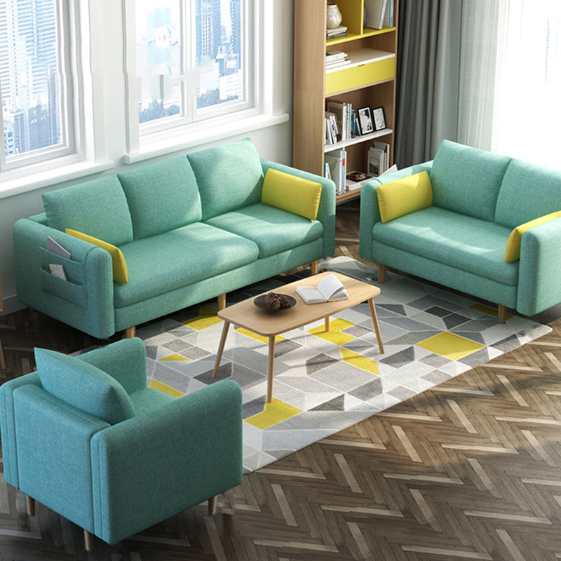 Modern Wood Legs Standard Sofa Fabric Loose Back Square Arm Sofa