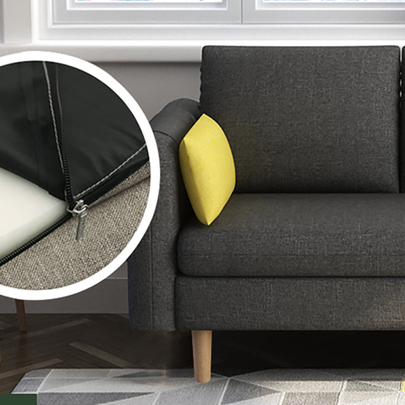 Modern Wood Legs Standard Sofa Fabric Loose Back Square Arm Sofa