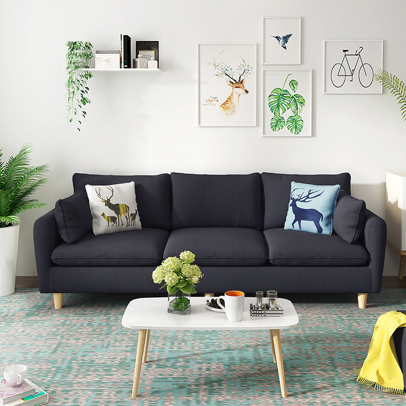 Fabric 3 Seater Settee Furniture Square Arm Standard Sofa with 3 Pillows