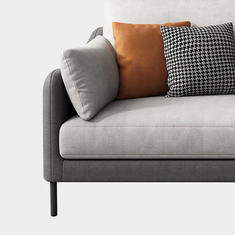 Contemporary Faux Leather Sloped Arm Sofa with Bolster Pillows for Apartment