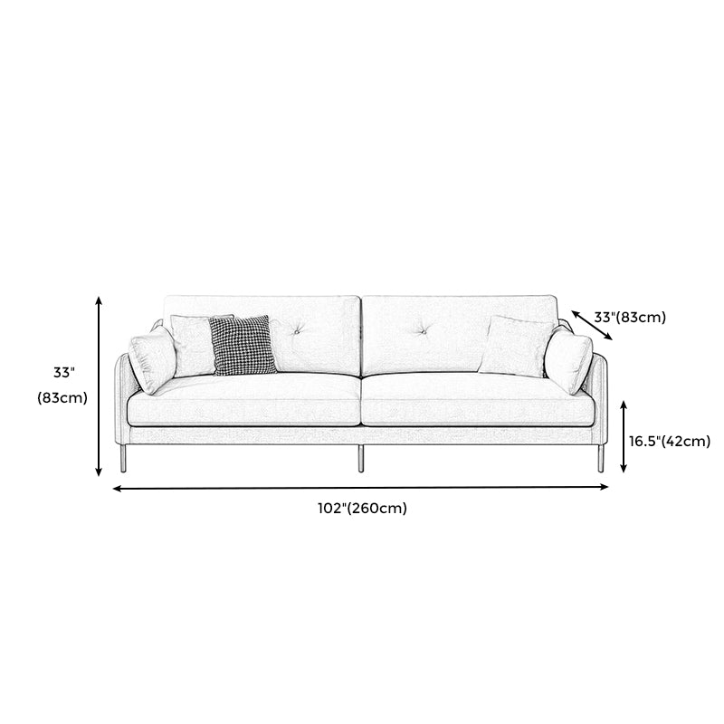 Contemporary Faux Leather Sloped Arm Sofa with Bolster Pillows for Apartment