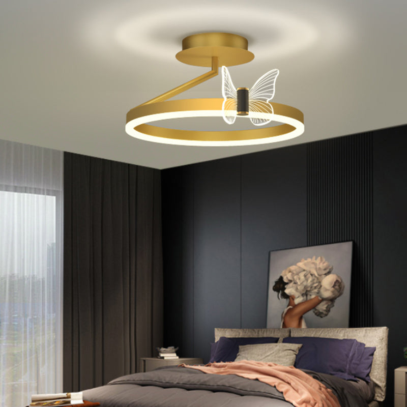 Contemporary Circle Flush Light Fixture Metal 1 Light Flush Mount Ceiling Light