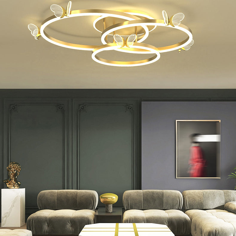 Contemporary Linear Flush Light Fixture Metal Flushmount Lighting in Gold
