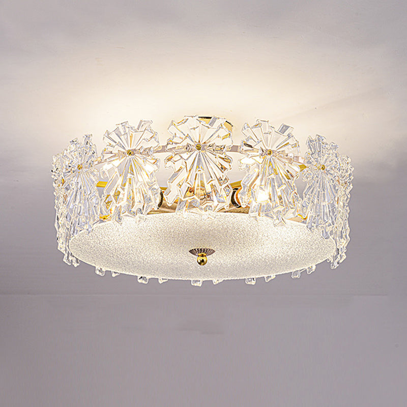 Trommel slaapkamer semi-flush lamp traditionele multi-head gouden plafondverlichting met glazen schaduw