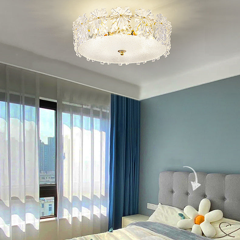 Trommel slaapkamer semi-flush lamp traditionele multi-head gouden plafondverlichting met glazen schaduw