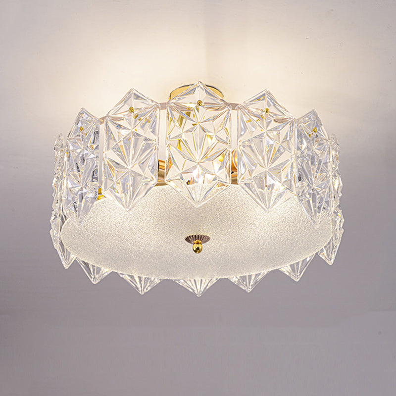 Trommel slaapkamer semi-flush lamp traditionele multi-head gouden plafondverlichting met glazen schaduw