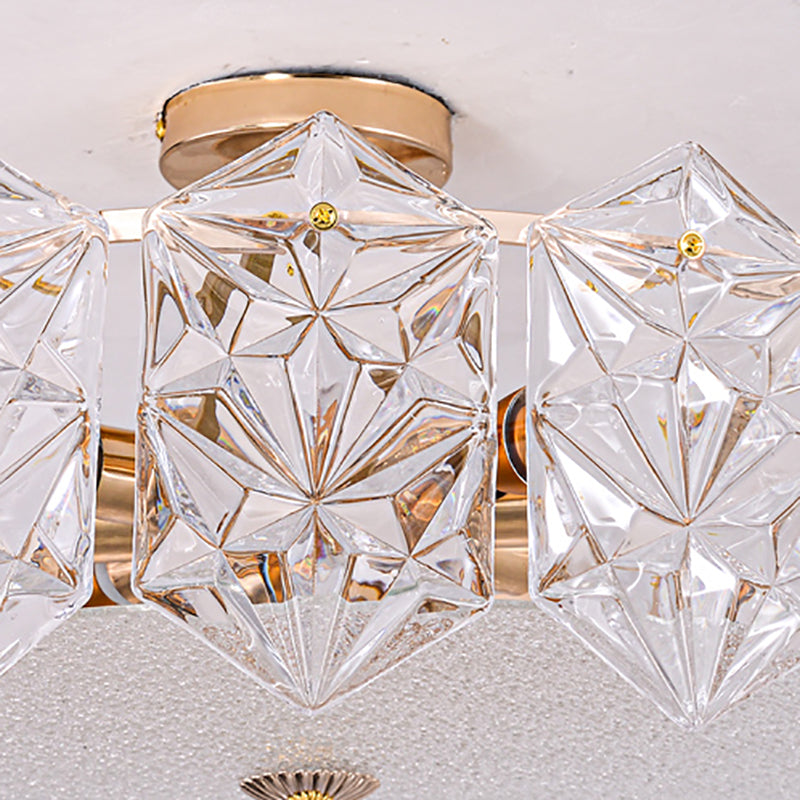 Trommel slaapkamer semi-flush lamp traditionele multi-head gouden plafondverlichting met glazen schaduw