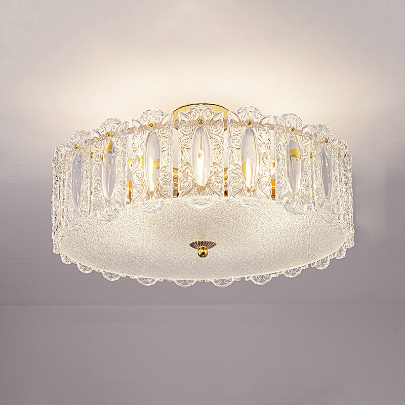 Trommel slaapkamer semi-flush lamp traditionele multi-head gouden plafondverlichting met glazen schaduw
