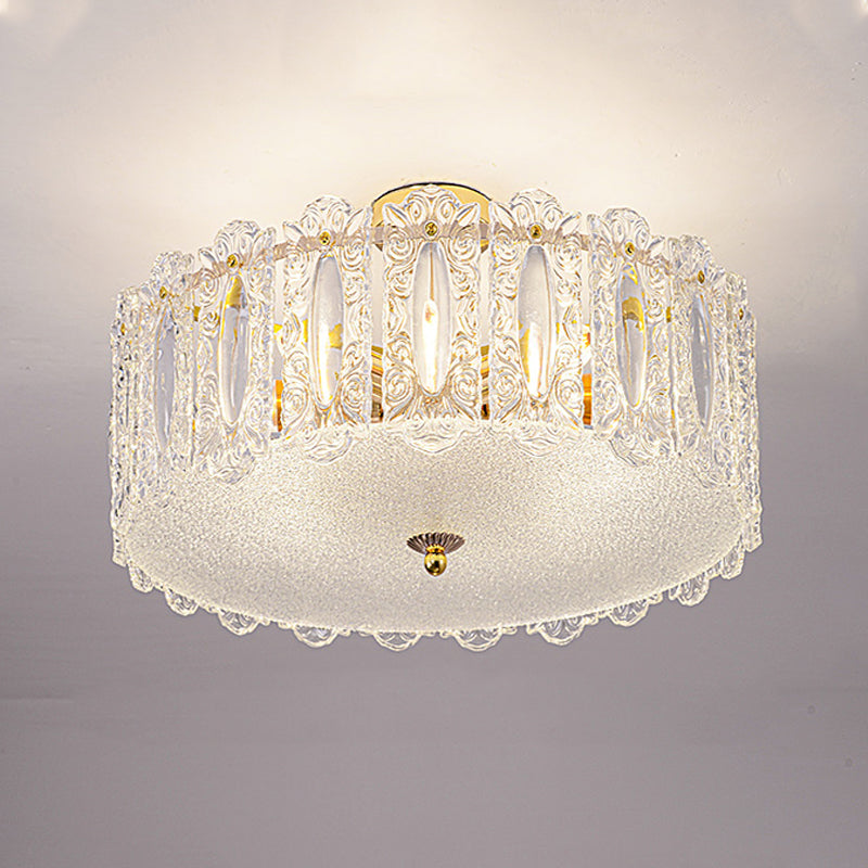 Trommel slaapkamer semi-flush lamp traditionele multi-head gouden plafondverlichting met glazen schaduw