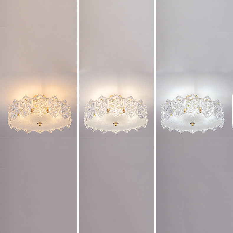 Trommel slaapkamer semi-flush lamp traditionele multi-head gouden plafondverlichting met glazen schaduw