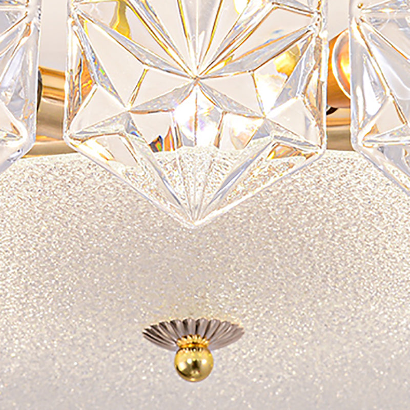 Trommel slaapkamer semi-flush lamp traditionele multi-head gouden plafondverlichting met glazen schaduw
