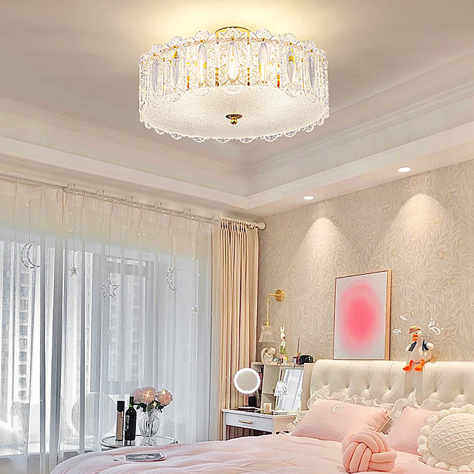 Trommel slaapkamer semi-flush lamp traditionele multi-head gouden plafondverlichting met glazen schaduw