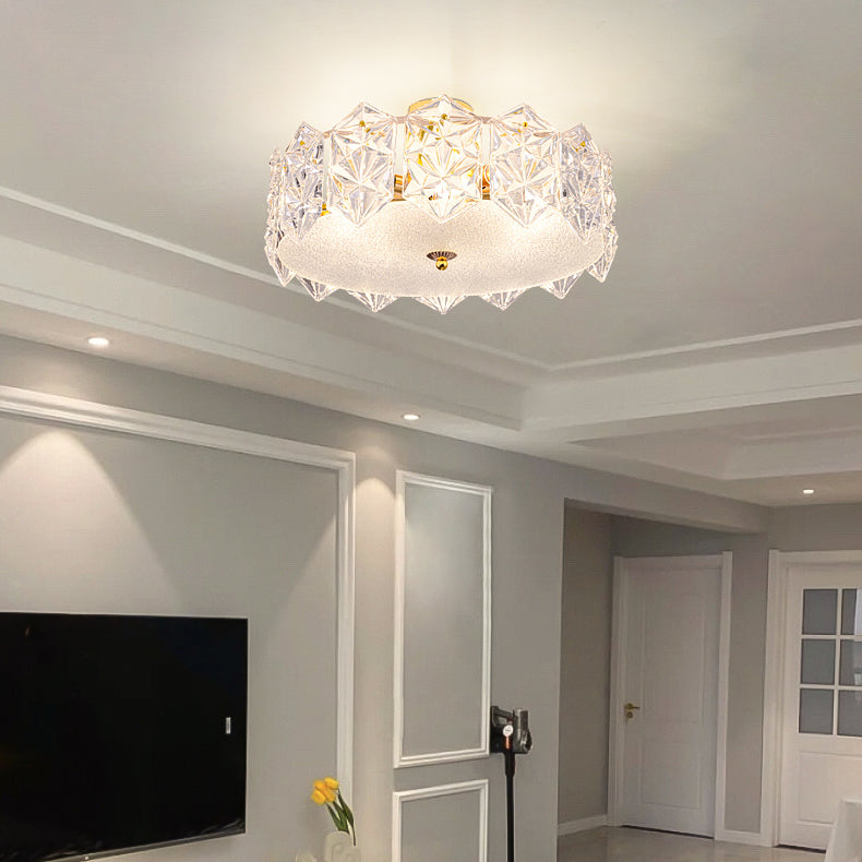 Trommel slaapkamer semi-flush lamp traditionele multi-head gouden plafondverlichting met glazen schaduw