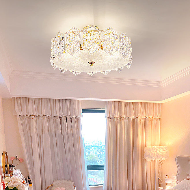 Trommel slaapkamer semi-flush lamp traditionele multi-head gouden plafondverlichting met glazen schaduw