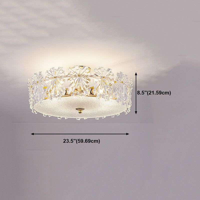 Trommel slaapkamer semi-flush lamp traditionele multi-head gouden plafondverlichting met glazen schaduw