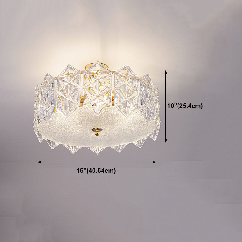 Trommel slaapkamer semi-flush lamp traditionele multi-head gouden plafondverlichting met glazen schaduw