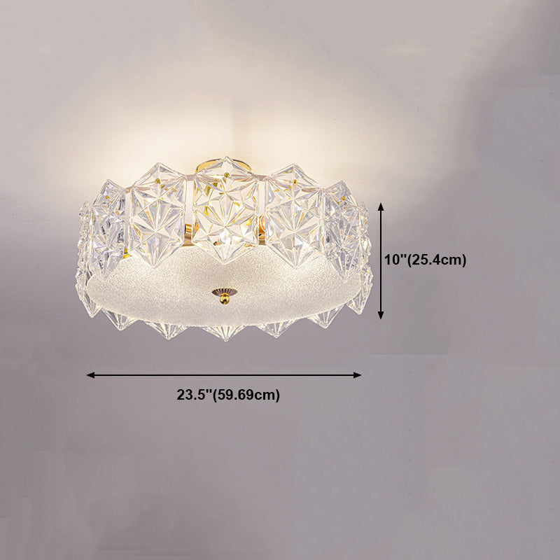 Trommel slaapkamer semi-flush lamp traditionele multi-head gouden plafondverlichting met glazen schaduw