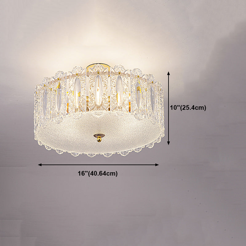 Trommel slaapkamer semi-flush lamp traditionele multi-head gouden plafondverlichting met glazen schaduw