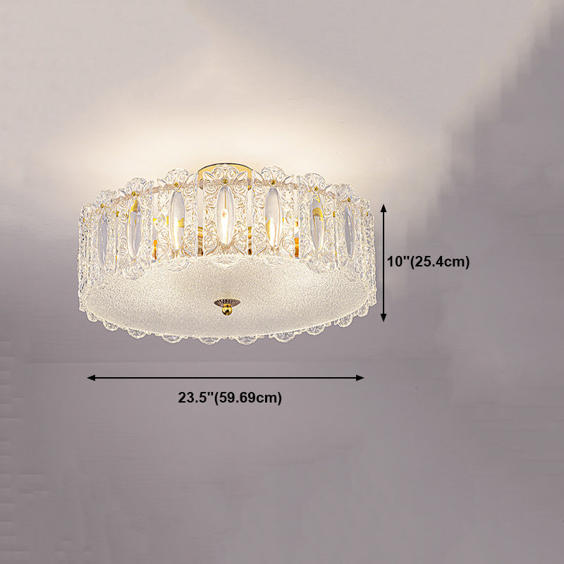 Trommel slaapkamer semi-flush lamp traditionele multi-head gouden plafondverlichting met glazen schaduw