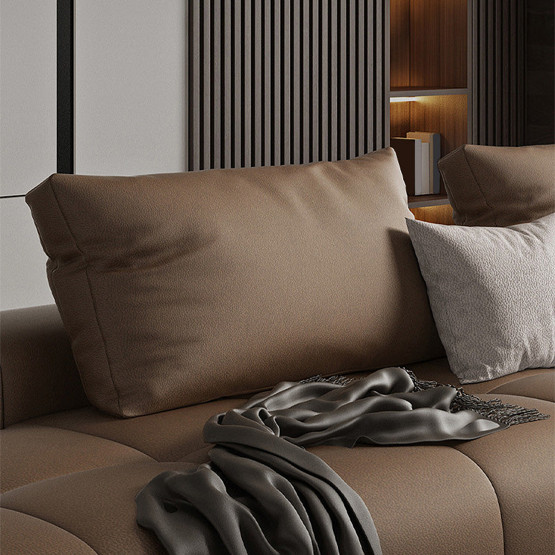 Faux leather Square Arm Sectional Brown L-Shape Sectional for Living Room