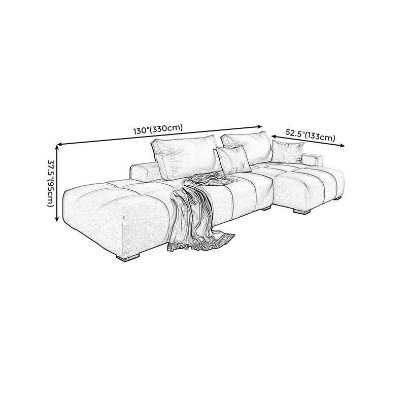 Faux leather Square Arm Sectional Brown L-Shape Sectional for Living Room