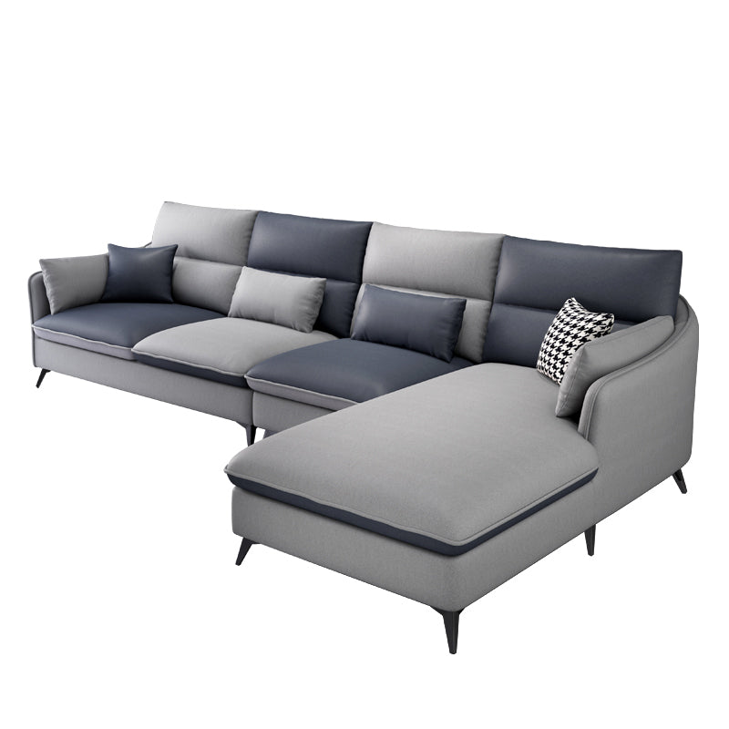 Faux Leather Sloped Arms Sectional with Pillowed Back Cushions for Living Room