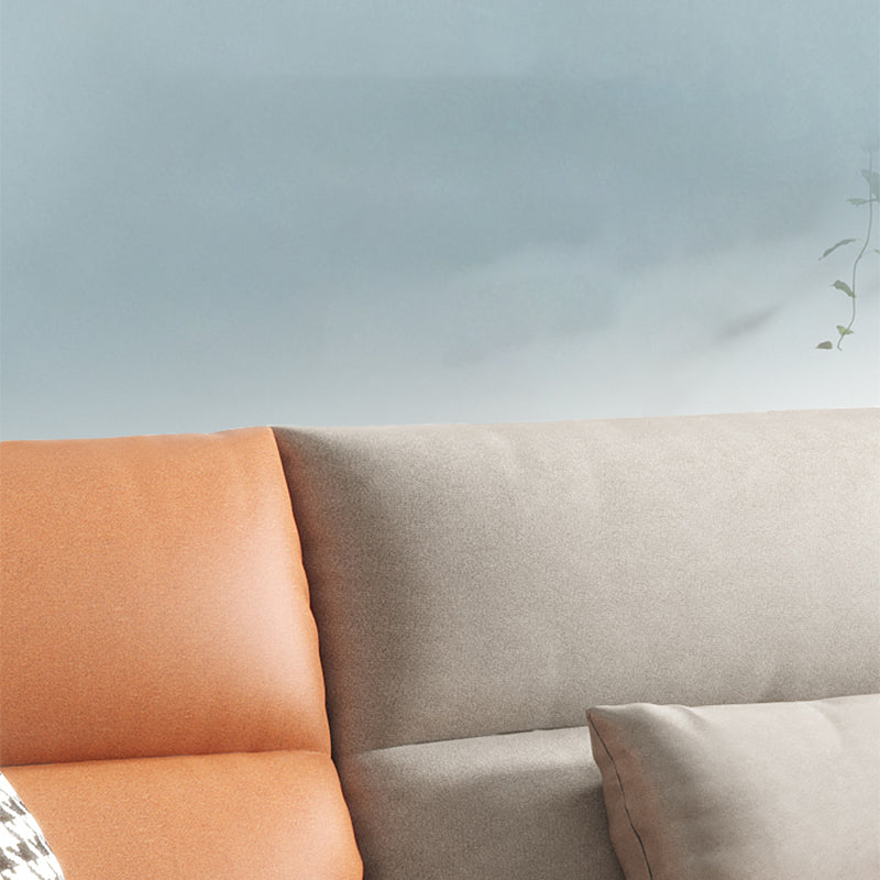 Faux Leather Sloped Arms Sectional with Pillowed Back Cushions for Living Room