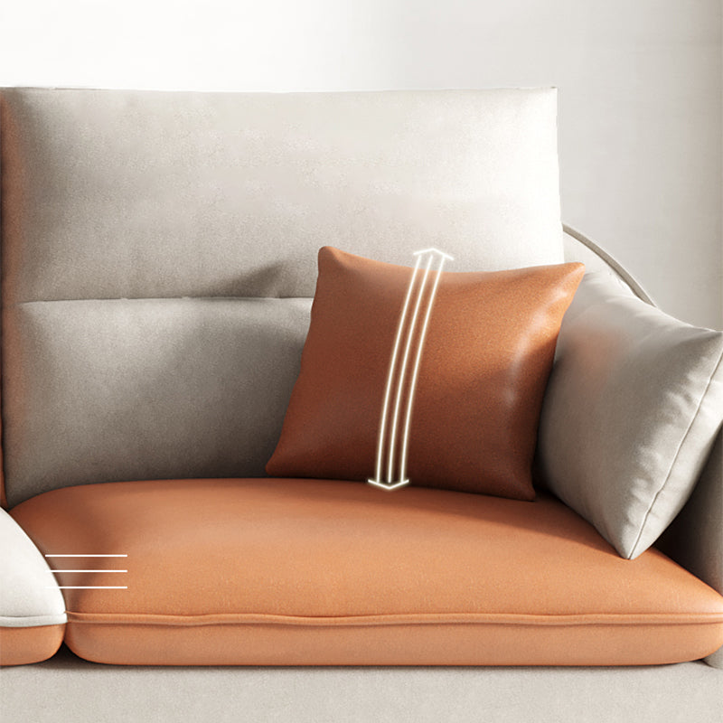 Faux Leather Sloped Arms Sectional with Pillowed Back Cushions for Living Room