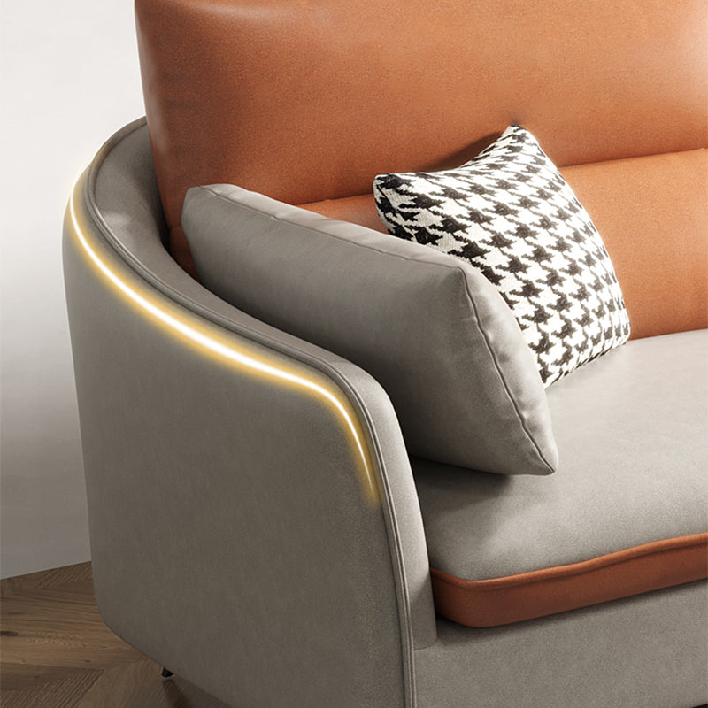 Faux Leather Sloped Arms Sectional with Pillowed Back Cushions for Living Room