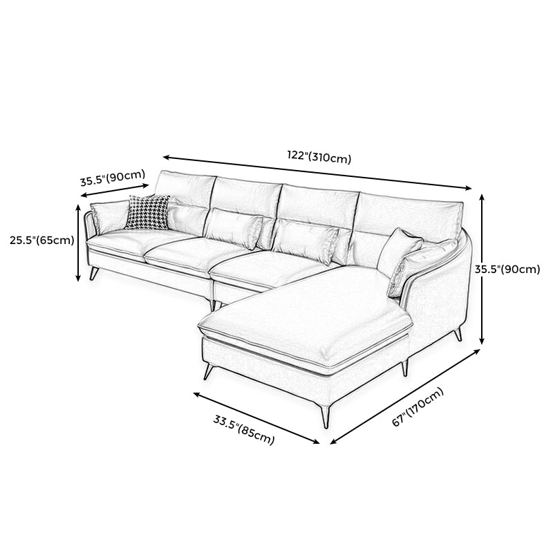 Faux Leather Sloped Arms Sectional with Pillowed Back Cushions for Living Room