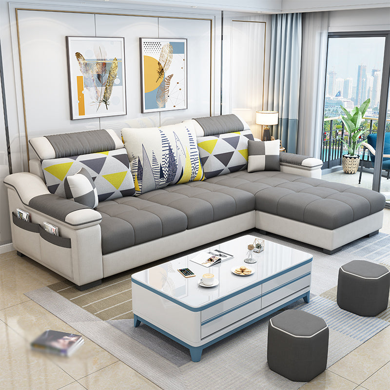 Sloped Arms Pillowed Back Cushions Storage Sectional Sofa with Chaise