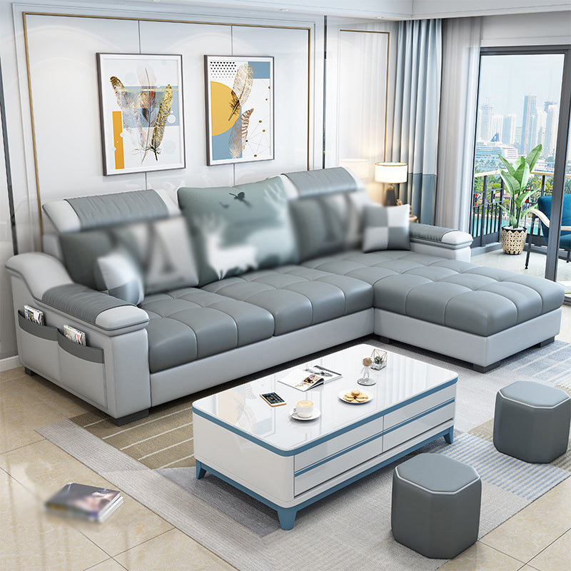 Sloped Arms Pillowed Back Cushions Storage Sectional Sofa with Chaise