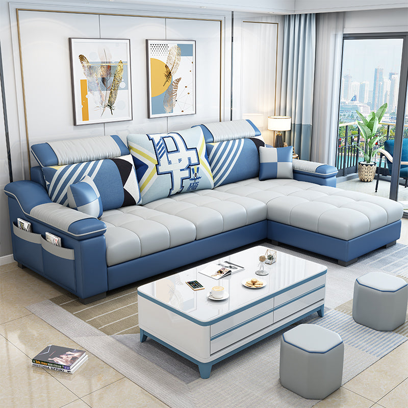 Sloped Arms Pillowed Back Cushions Storage Sectional Sofa with Chaise