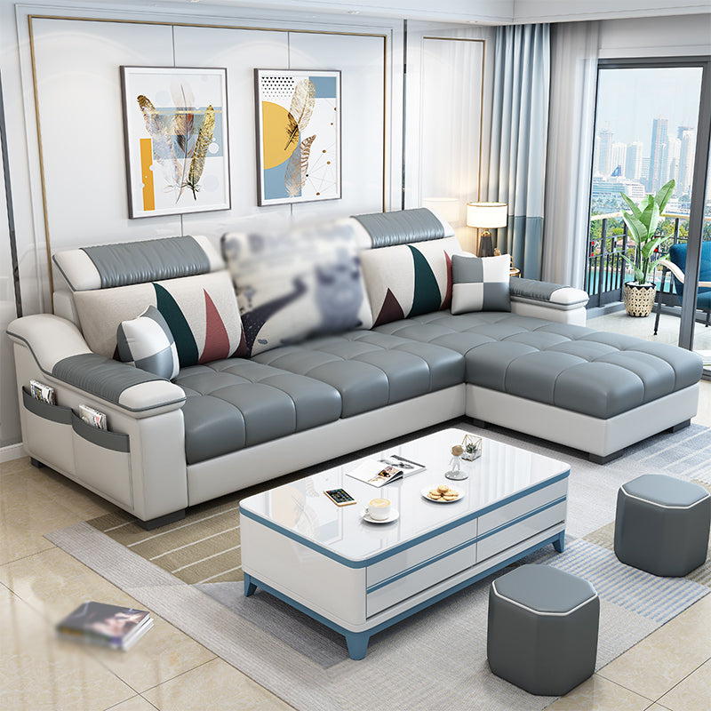 Sloped Arms Pillowed Back Cushions Storage Sectional Sofa with Chaise