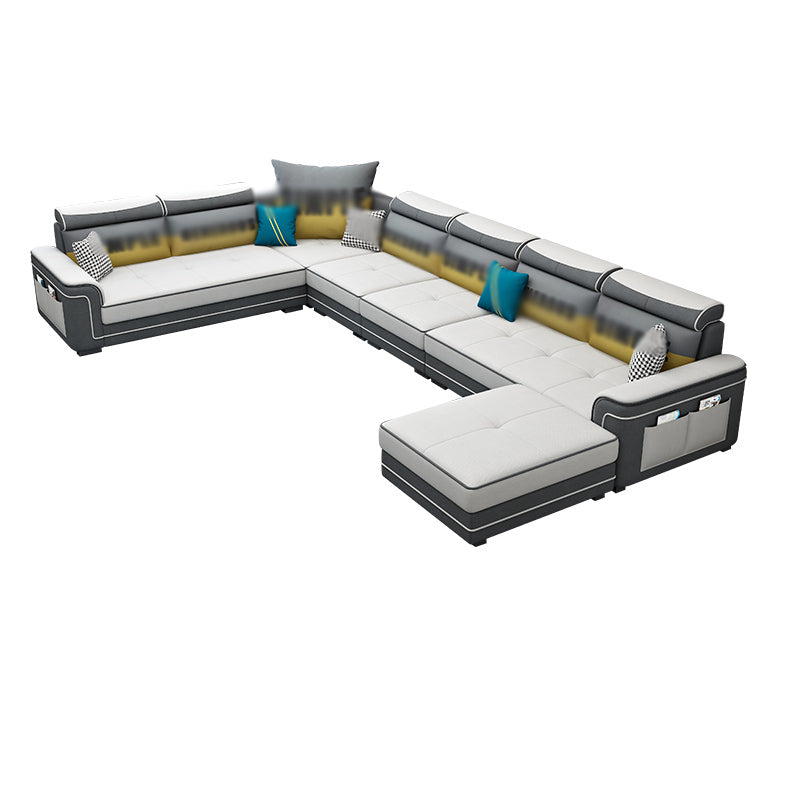 6-Seater Pillowed Back Cushions Square Arm Sectional Sofa for Living Room