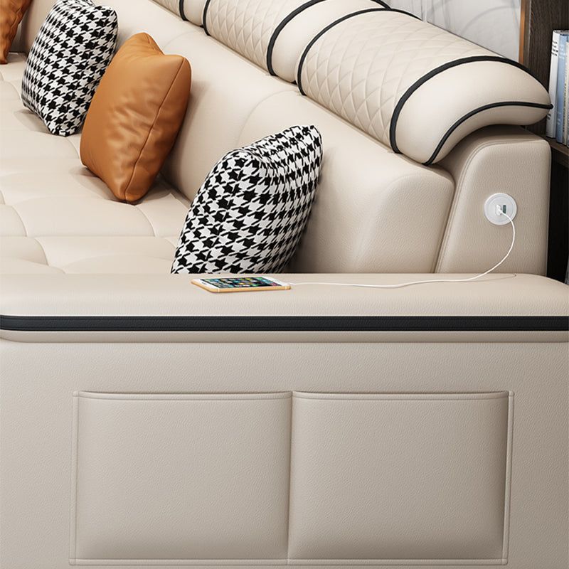 Slipcovered Faux Leather/Fabric Sectionals with Reversible Chaise and Storage