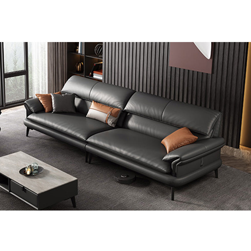 Leather Sofa in Gray Pillow Top Arm Cushions Modern Sofa for Living Room