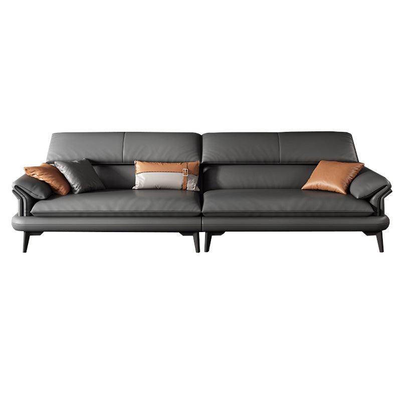 Leather Sofa in Gray Pillow Top Arm Cushions Modern Sofa for Living Room